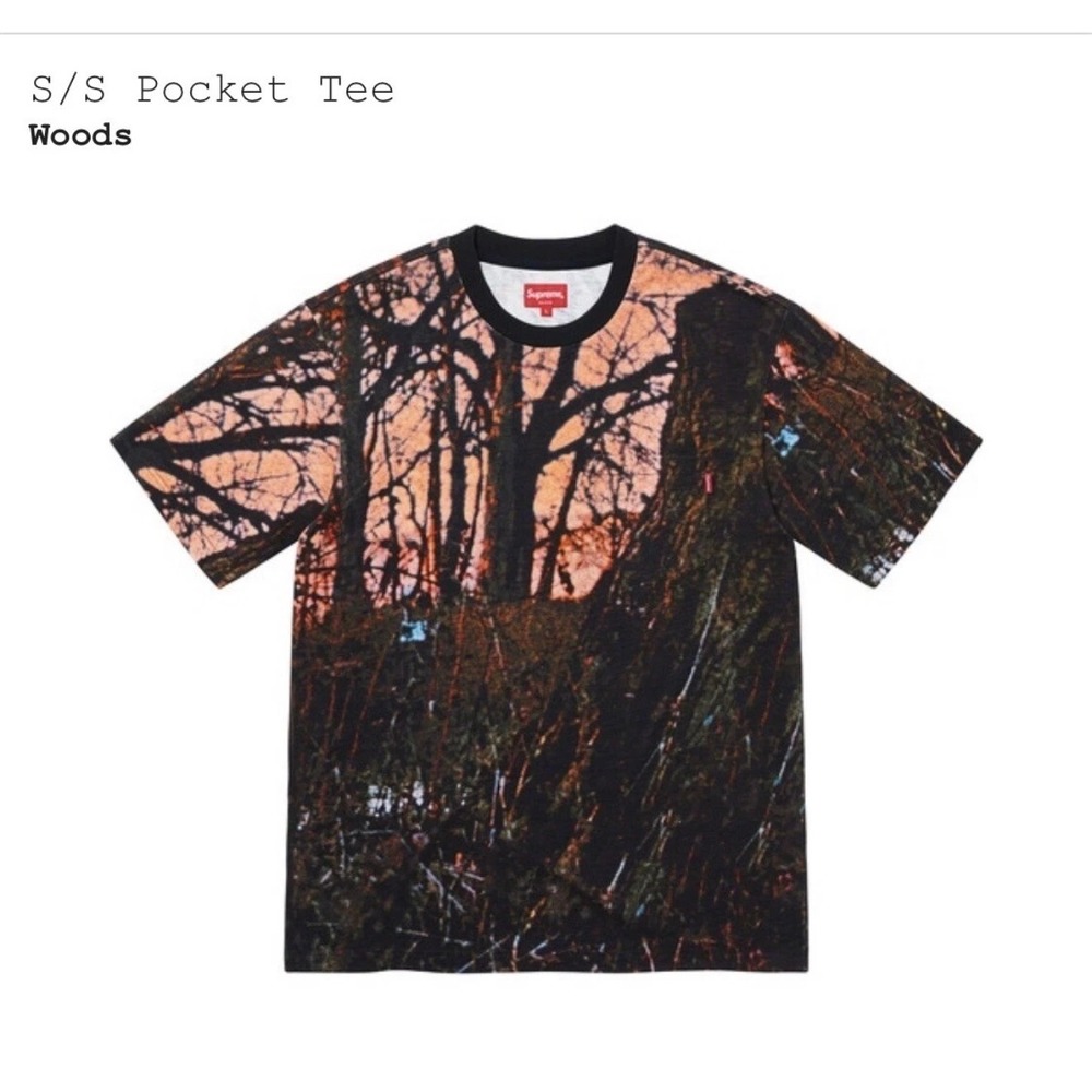 Supreme Woods S/S Pocket Tee Forest Sunset Print Mens Large Black Orange Cotton